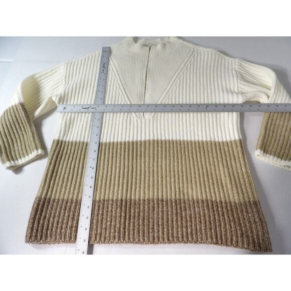 Talbots 1XP Petite Sweater Wool Blend Cable Knit Colorblock Cream Brown 1/4 Zip - Picture 8 of 11